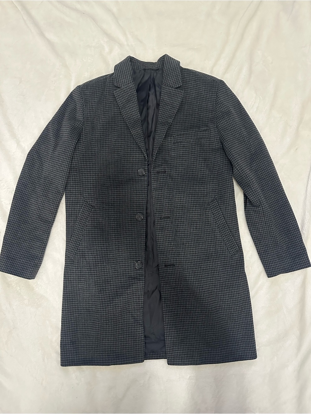 Old Navy Men's Charcoal Houndstooth Single-Breasted Topcoat (Grey Plaid)